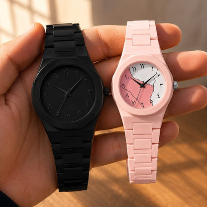 Forever Couple Set – Black & Pink His & Hers Watches with Arabic Numerals