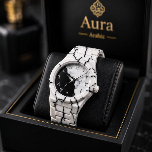 Arabic White Marble Watch White Ceramic Crackle Design with Arabic Numerals
