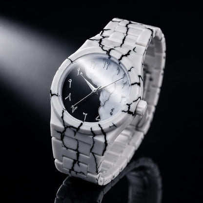 Arabic White Marble Watch White Ceramic Crackle Design with Arabic Numerals