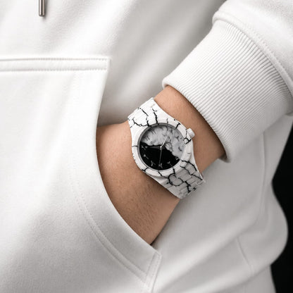 Arabic White Marble Watch White Ceramic Crackle Design with Arabic Numerals