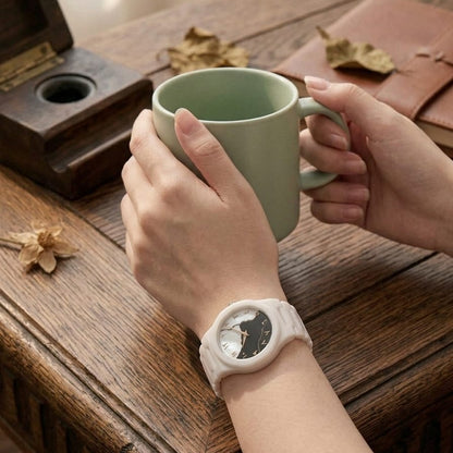 Kintsugi Arabic Map Watch Marble White Ceramic Watch with Arabic Numerals