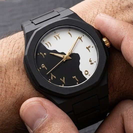 Arabic Black Aura Watch – Black Steel with Rose Gold Arabic Numerals