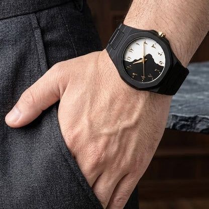 Arabic Black Aura Watch – Black Steel with Rose Gold Arabic Numerals