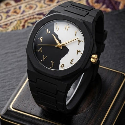 Arabic Black Aura Watch – Black Steel with Rose Gold Arabic Numerals