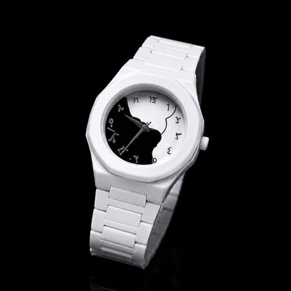 Arabic White Split Watch – White Ceramic Watch with Silver Arabic Numerals
