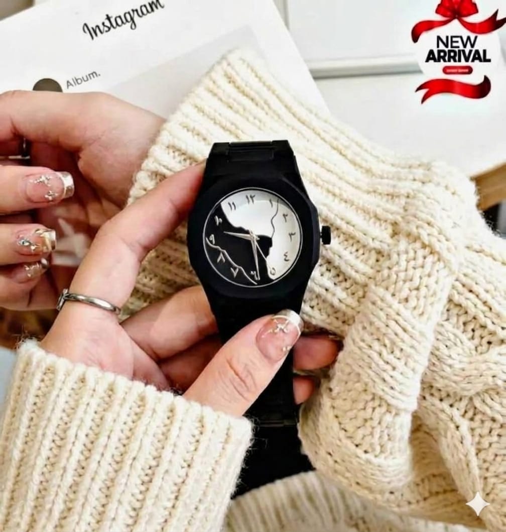 Black Aura Watch – Black Steel with Black & White Arabic Numeral Dial
