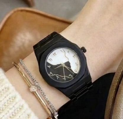 Black Aura Watch – Black Steel with Black & White Arabic Numeral Dial