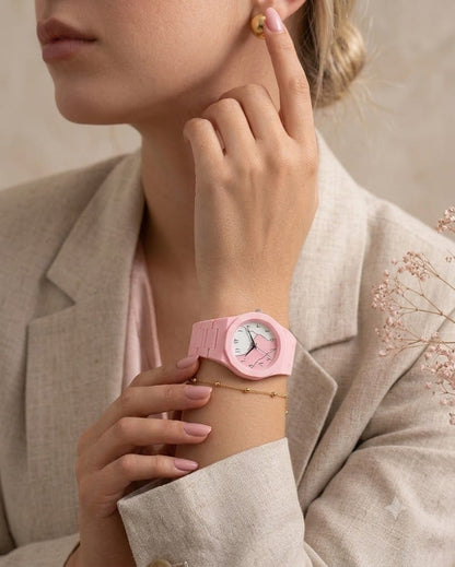 Aura Watch – Pink Ceramic Watch with Black & White Split Dial