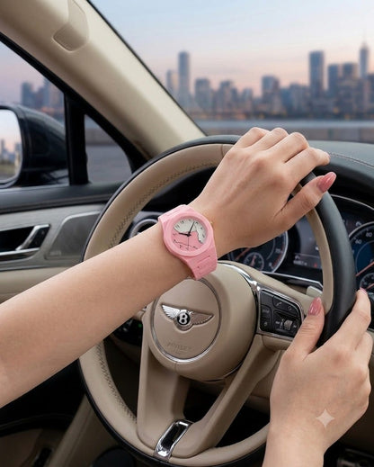 Aura Watch – Pink Ceramic Watch with Black & White Split Dial