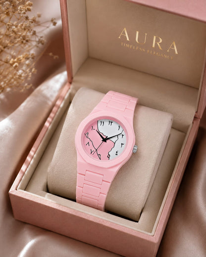 Aura Watch – Pink Ceramic Watch with Black & White Split Dial