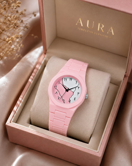 Aura Watch – Pink Ceramic Watch with Black & White Split Dial