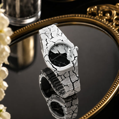 Arabic White Marble Luxury Watch – White Ceramic Crackle Watch with Arabic Numerals