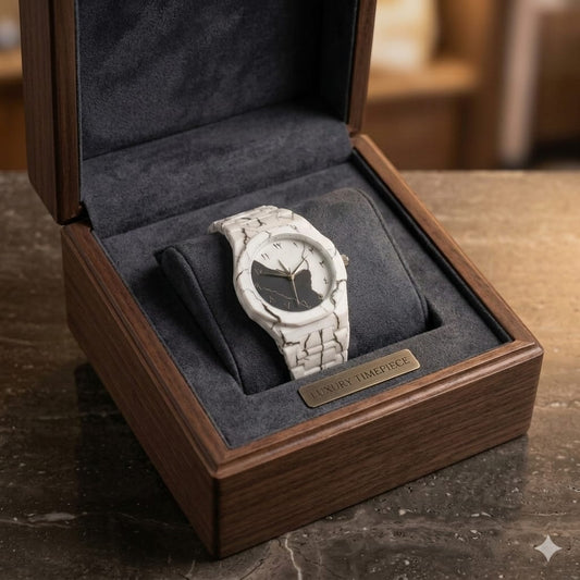 Arabic White Marble Luxury Watch – White Ceramic Crackle Watch with Arabic Numerals