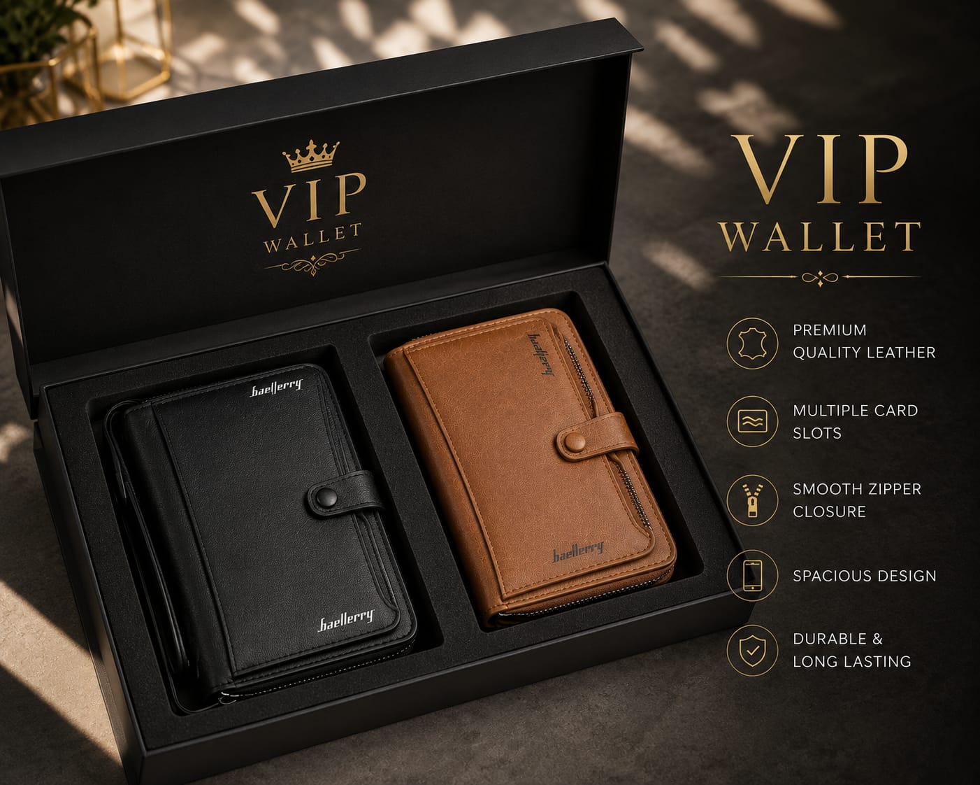 VIP Baellerry Wallet Exclusive Collection – Premium Leather Long Wallet with Gift Box
