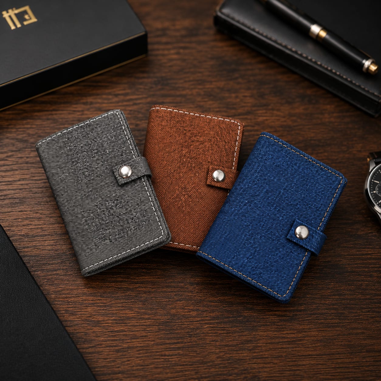 Premium Leather Card Holder Wallet – Textured Saffiano Bifold Card Case