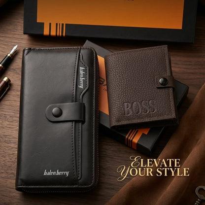BalenBerry Long Wallet & BOSS Card Holder Combo Premium PU Leather Zip-Around Wallet with Free Mini Wallet With Balisi Gift Box