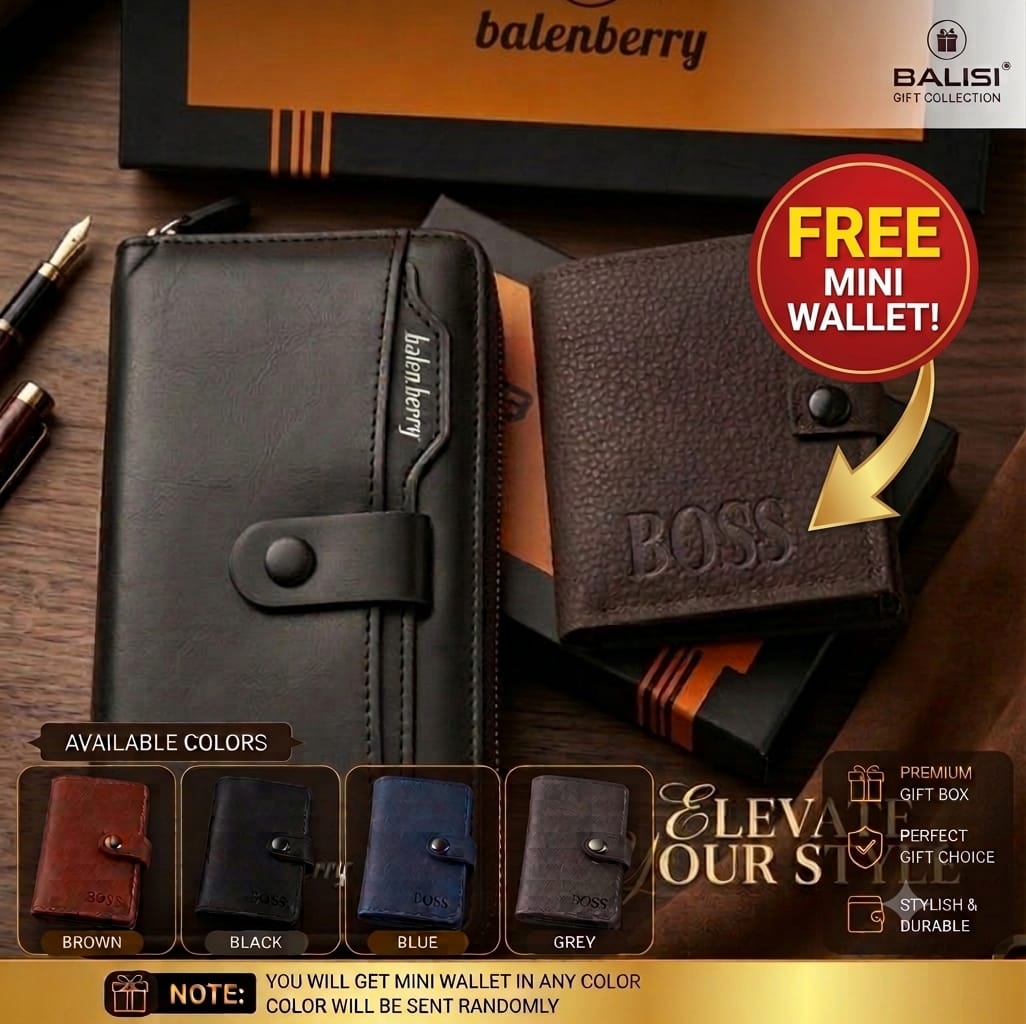 BalenBerry Long Wallet & BOSS Card Holder Combo Premium PU Leather Zip-Around Wallet with Free Mini Wallet With Balisi Gift Box