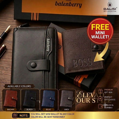 BalenBerry Long Wallet & BOSS Card Holder Combo Premium PU Leather Zip-Around Wallet with Free Mini Wallet With Balisi Gift Box