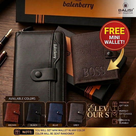 BalenBerry Long Wallet & BOSS Card Holder Combo Premium PU Leather Zip-Around Wallet with Free Mini Wallet With Balisi Gift Box