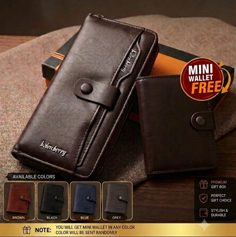 BalenBerry Long Wallet & BOSS Card Holder Combo Premium PU Leather Zip-Around Wallet with Free Mini Wallet With Balisi Gift Box