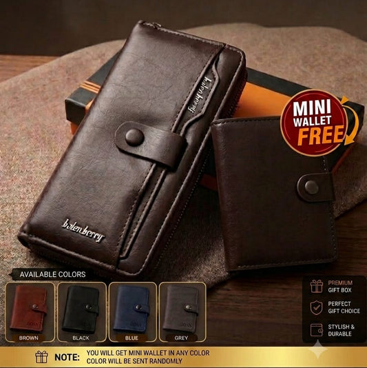 BalenBerry Long Wallet & BOSS Card Holder Combo Premium PU Leather Zip-Around Wallet with Free Mini Wallet With Balisi Gift Box