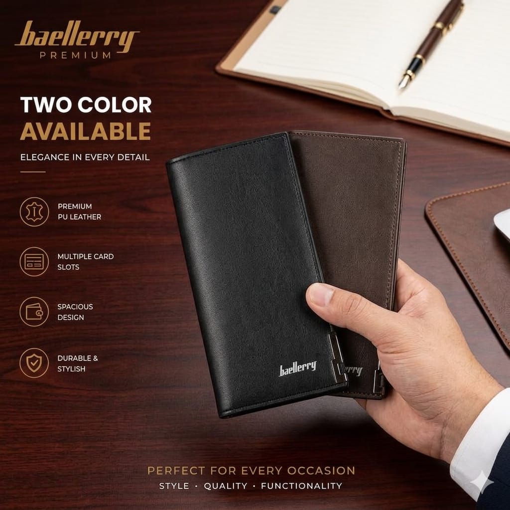 Baellerry Premium Men's Bifold Wallet | Genuine PU Leather Long Wallet with Multiple Card Slots With GIft Box
