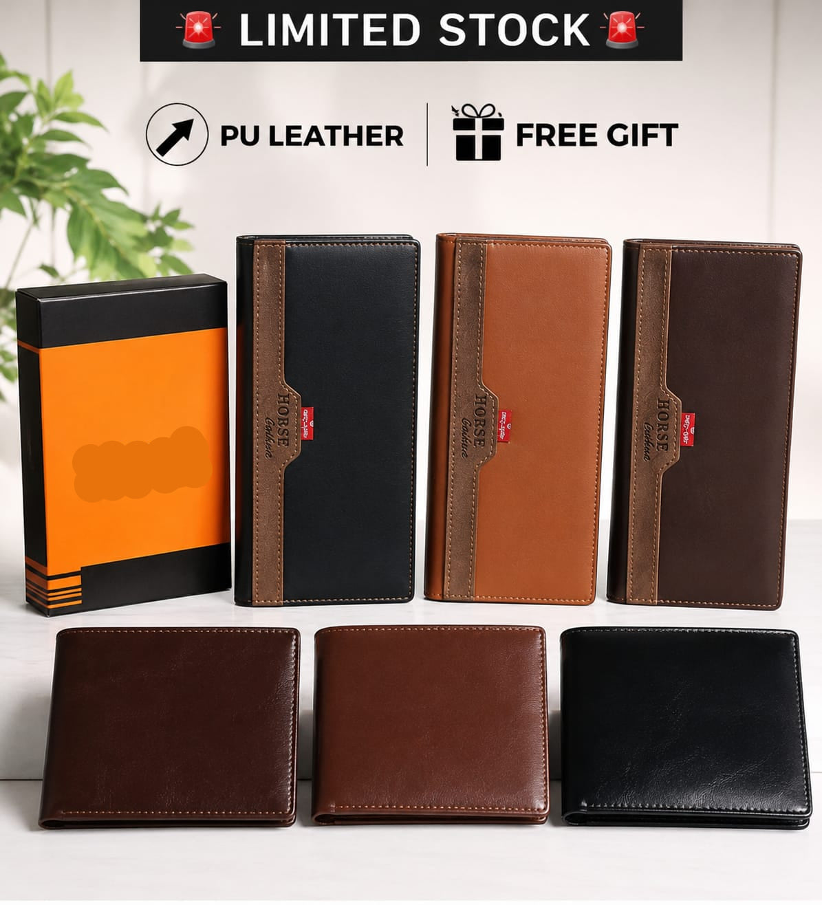 Premium Combo Set Horse Long Wallet + Free Small wallet with Gift  Box
