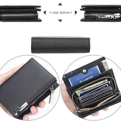 Balebaily Premium Men's Vertical Bifold Wallet with Coin Pocket & Wrist Strap