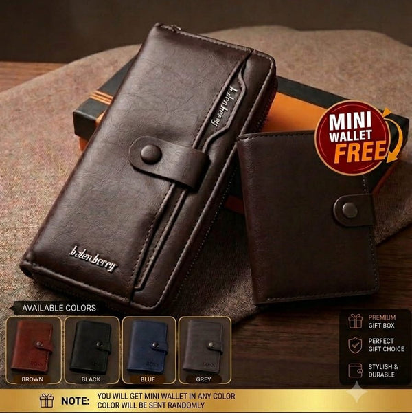 BalenBerry Long Wallet & BOSS Card Holder Combo Premium PU Leather Zip-Around Wallet with Free Mini Wallet With Balisi Gift Box - Fashion Bridge