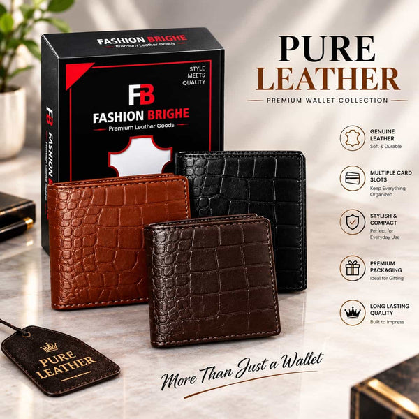 Crocodile Textured Genuine Leather Bifold Wallet for Men – Slim, Durable & Gift Boxed - Fashion Bridge