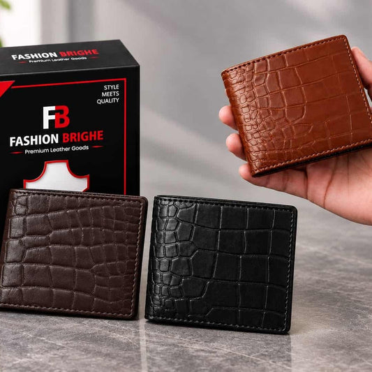 Crocodile Textured Genuine Leather Bifold Wallet for Men – Slim, Durable & Gift Boxed - Fashion Bridge