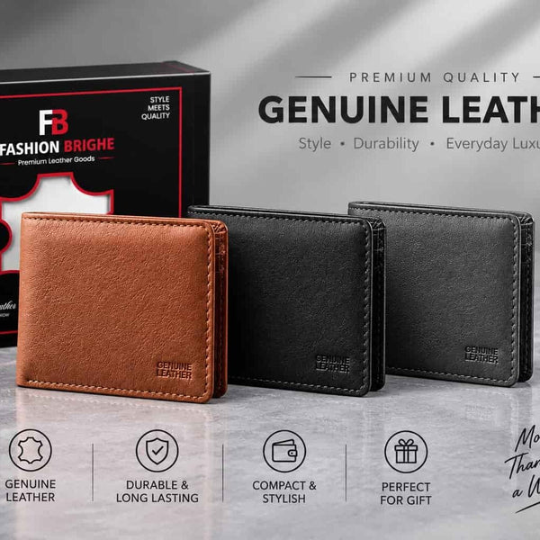 Genuine Leather Bifold Wallet for Men – Slim & Compact Gift Box Wallet - Fashion Bridge