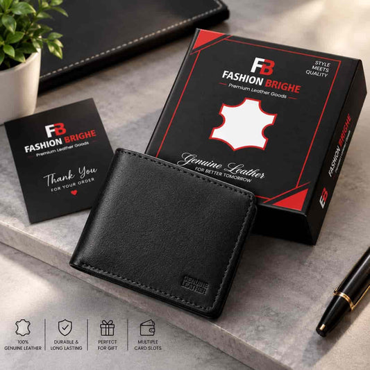 Genuine Leather Bifold Wallet for Men – Slim & Compact Gift Box Wallet - Fashion Bridge
