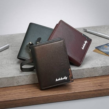 Balebaily Premium Men's Vertical Bifold Wallet with Coin Pocket & Wrist Strap