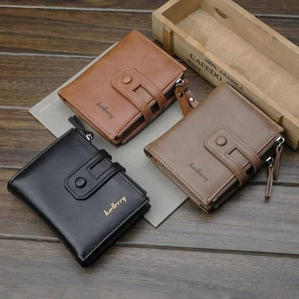 Men’s Bifold Wallet with Zipper Coin Pocket, Snap Button & Multi Card Slots - Fashion Bridge