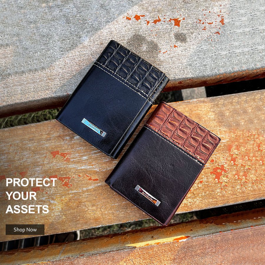 Men’s Slim Trifold Wallet with Croco Texture Panel – Compact Card & Cash Holder - Fashion Bridge
