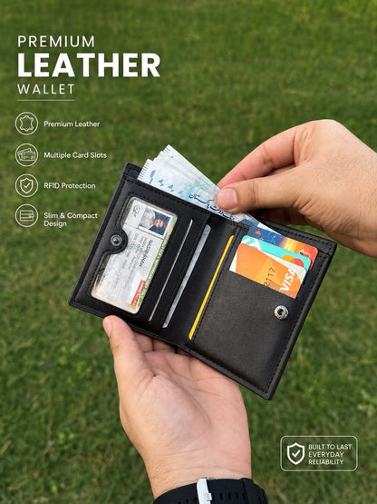 Men’s Slim Trifold Wallet with Croco Texture Panel – Compact Card & Cash Holder - Fashion Bridge