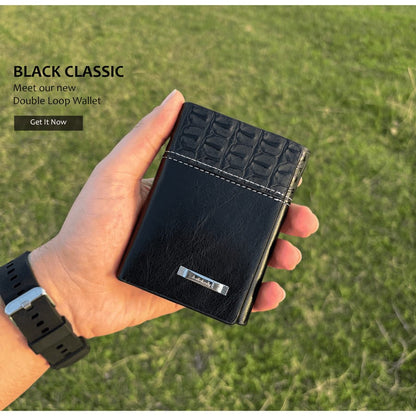 Men’s Slim Trifold Wallet with Croco Texture Panel – Compact Card & Cash Holder - Fashion Bridge