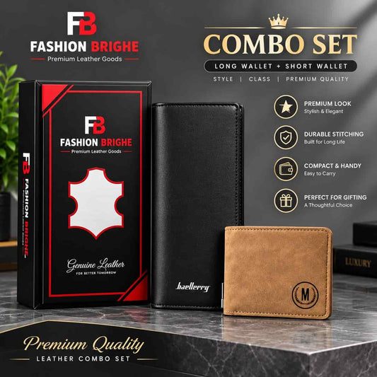Premium Leather Long Wallet + M wallet – Gift Combo Set - Fashion Bridge