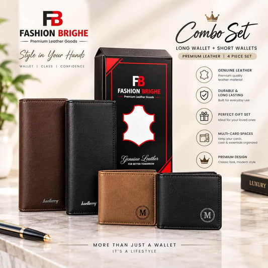 Premium Leather Long Wallet + M wallet – Gift Combo Set - Fashion Bridge